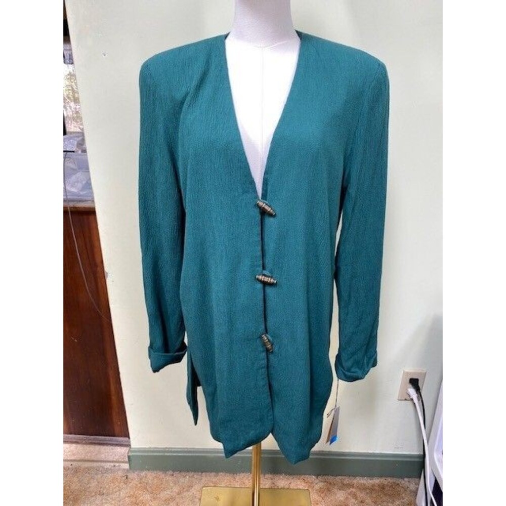 Vintage Stephanie Queller Womens Sz 10 Green Lined Long Sleeve Blazer Jacket